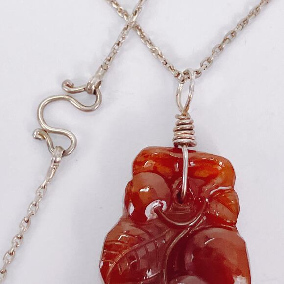 Vintage Faux Carnelian Molded Glass Fruit Pendant Sterling Silver Necklace 23" - Picture 10 of 12